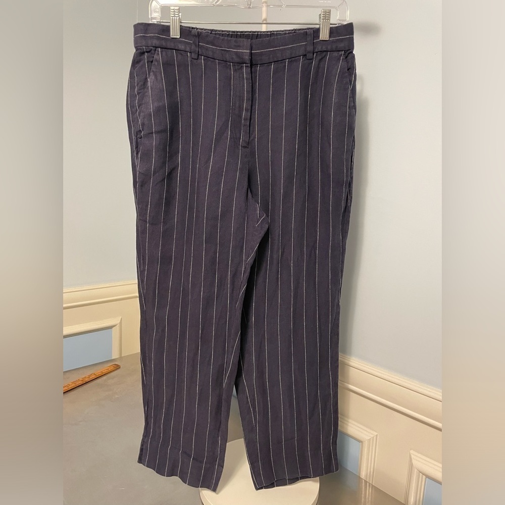 J Crew - linen pinstripe cropped trousers